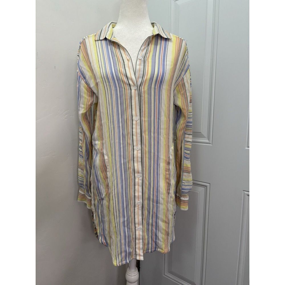 Prana Shirt Dress Womens Small Scheena Yoga Workout Striped Button Collar Beach